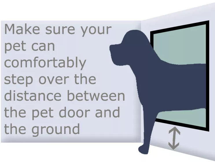 Make sure your pet can comfortable step over the distance between the doggie door and the ground