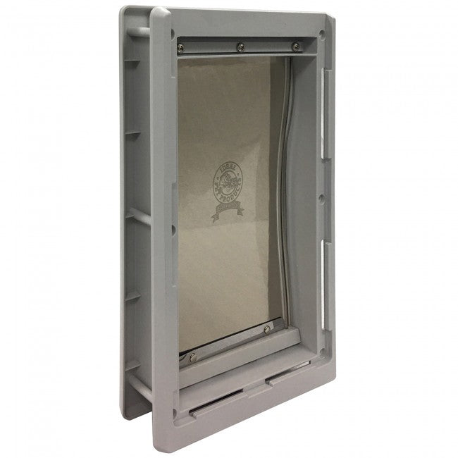 Ideal Original pet door with grey frame compared to Hale Pet Door