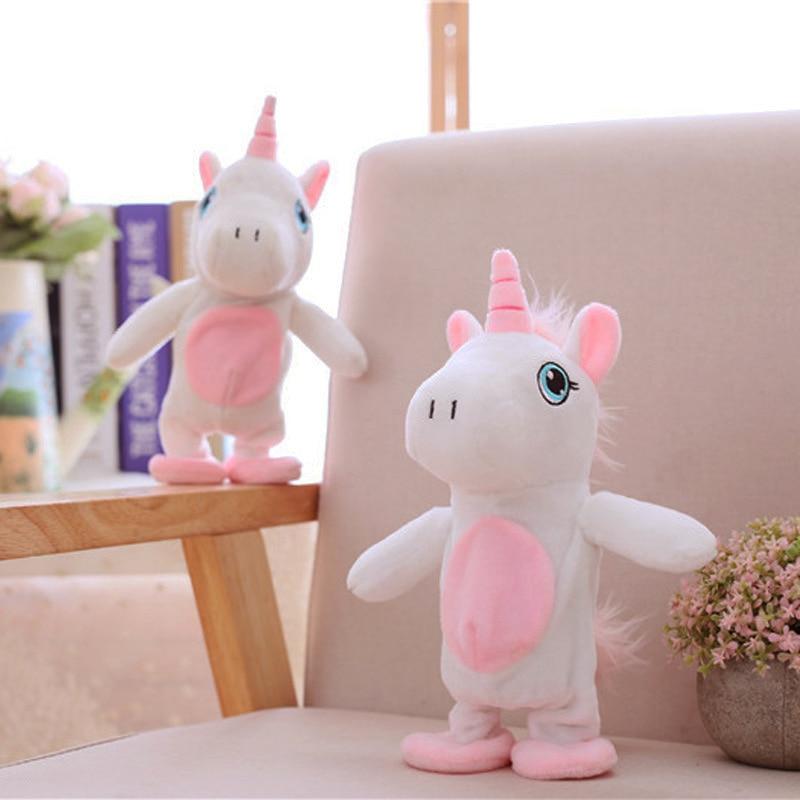 walking talking unicorn plush toy