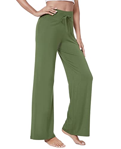 QUALFORT Women's Bamboo Pants Bamboo Wide Leg Pants Stretchy