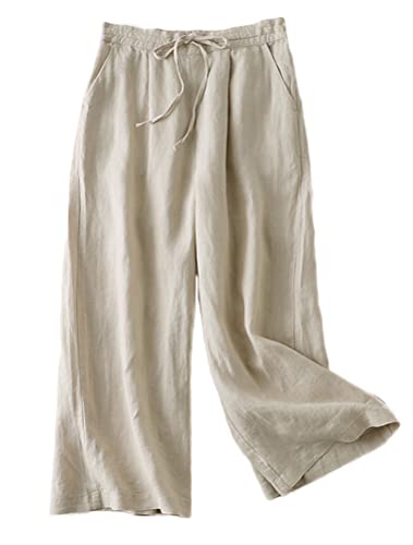 Mordenmiss Women's Linen Drawstring Pants Wide Leg Elastic Waist Cropp –  Kreative World Online