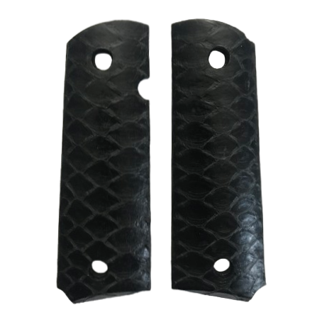 1911 Full size grips - Genuine Python Snake Skin - Beveled Bottom - (Black)