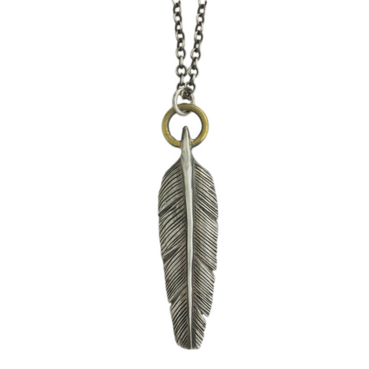 Oxidized Sterling & Brass Feather Necklace