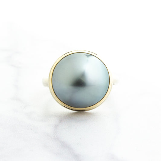 Jamie Joseph  Large Asymmetrical Tahitian Mabe Pearl Ring at