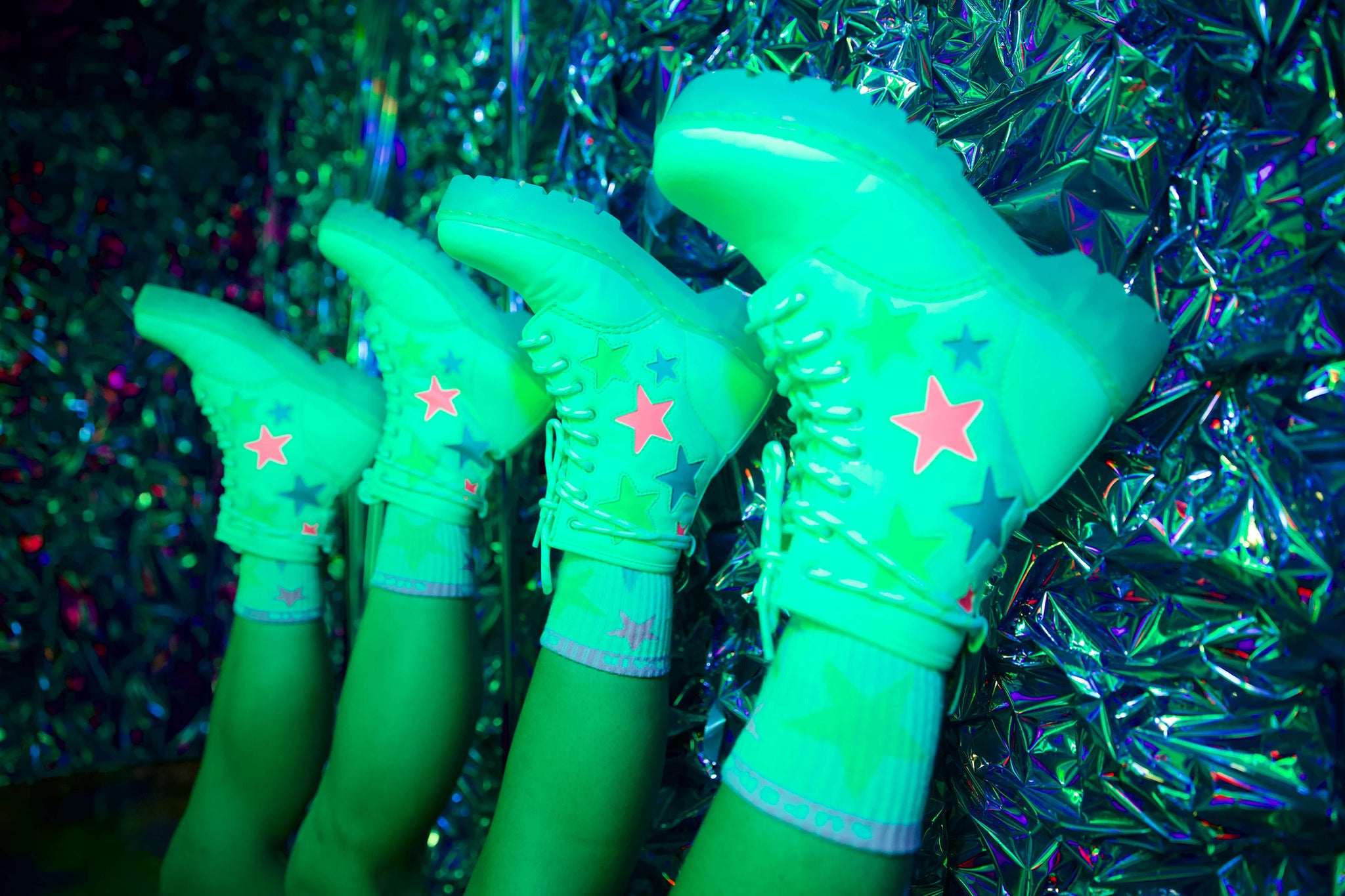 Festy Besty Super-Air Glow In The Dark Combat Boot (Vanessa Seco, Pamela Seco, & Marina Fini Photoshoot)
