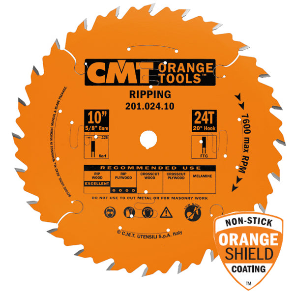 CMT 201.024.10 Industrial Ripping Saw Blade, 10-Inch. x 24 Teeth FTG Grind with 5/8-Inch. Bore, PTFE Coating