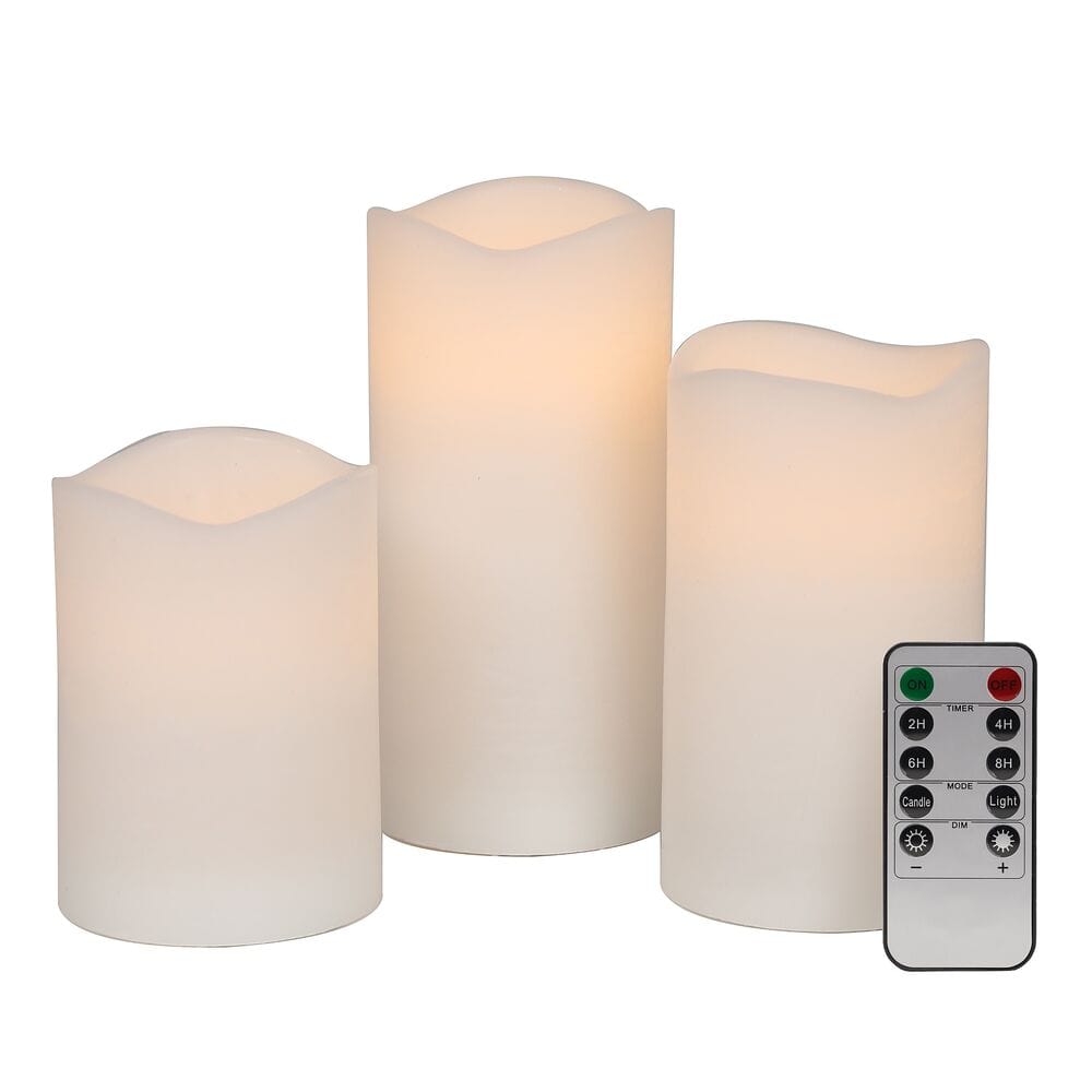 Flameless Set of 3 Wave Pillar LED Candles with Remote