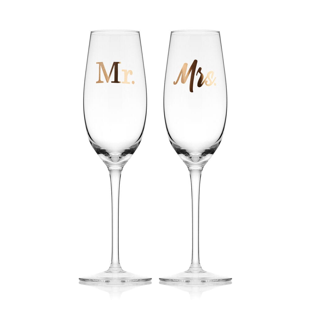 Mr. and Mrs. Set of 2 Champagne Toasting Flute Glasses