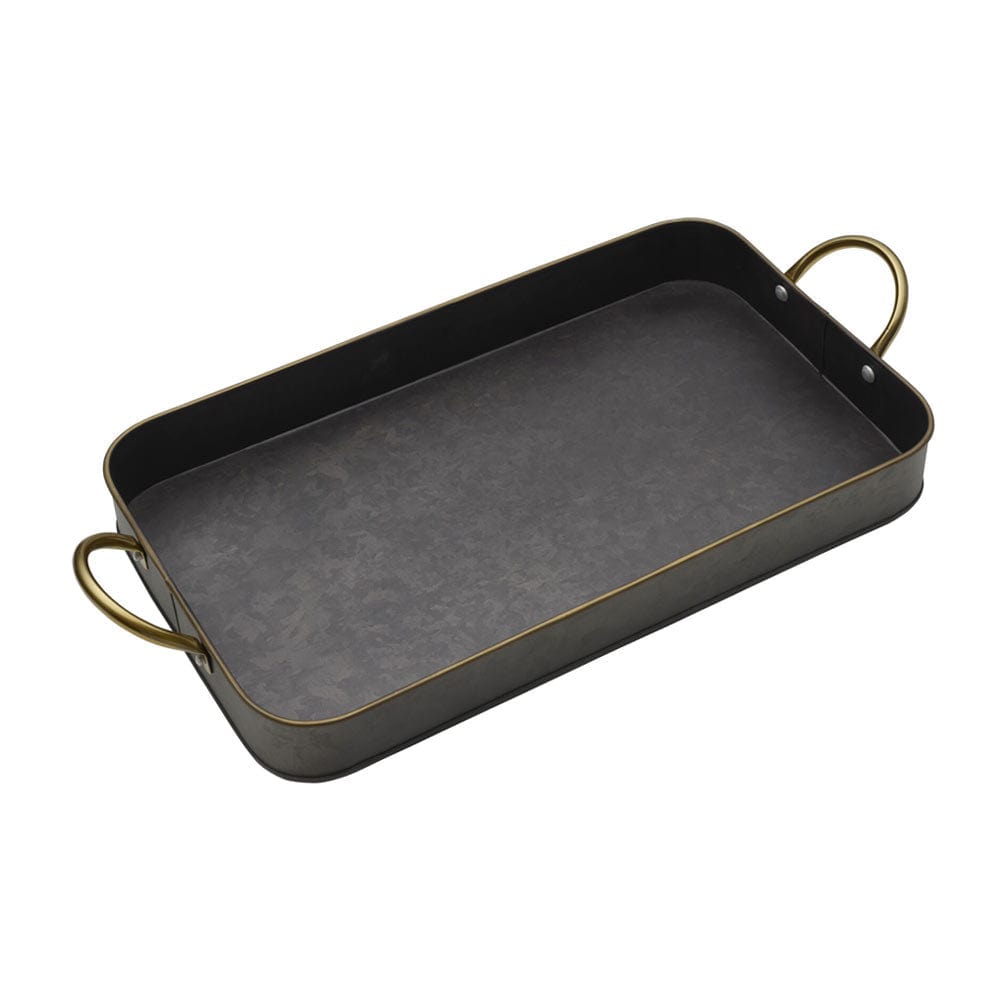 Black Galvanized Rectangular Tray with Handles