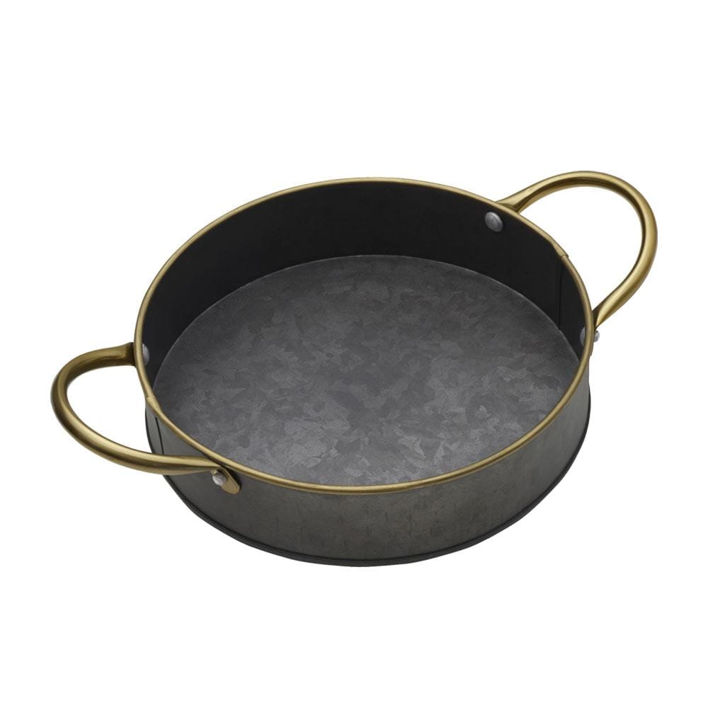 Black Galvanized Round Tray with Handles