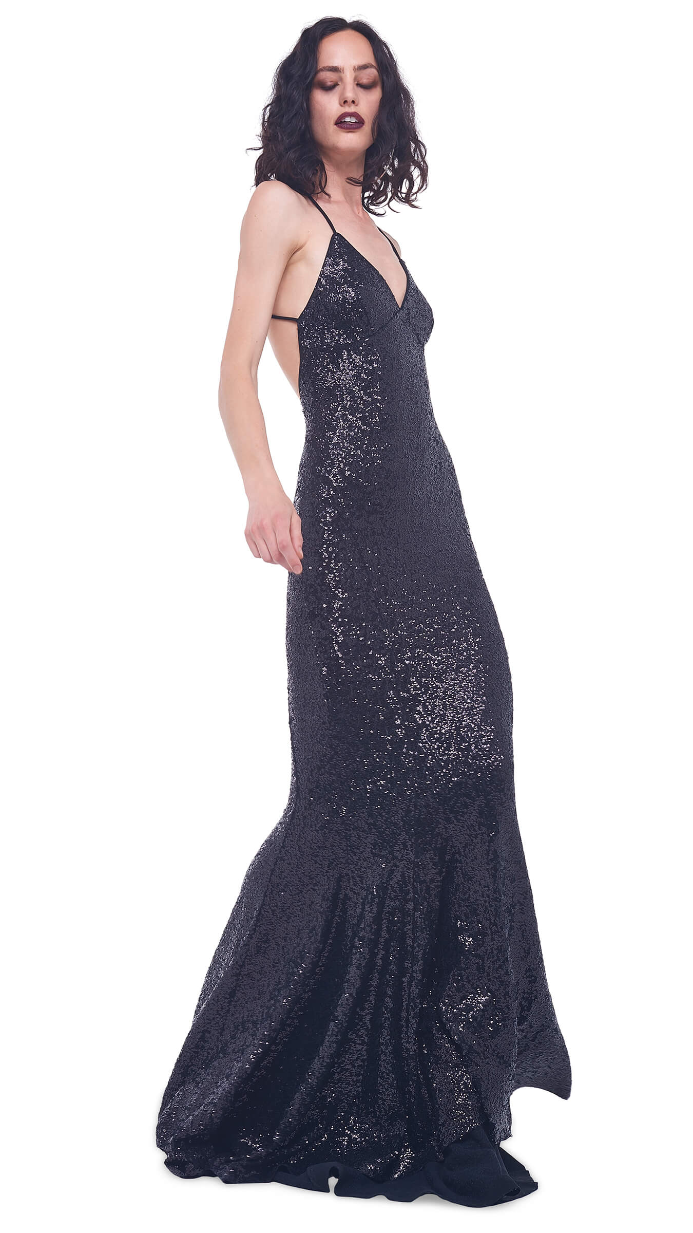 black sequin fishtail dress
