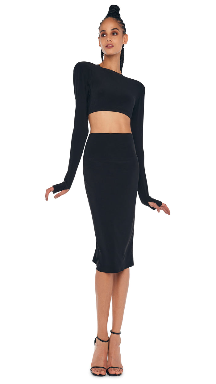 LONG SLEEVE CREW TOP – Black – Norma Kamali