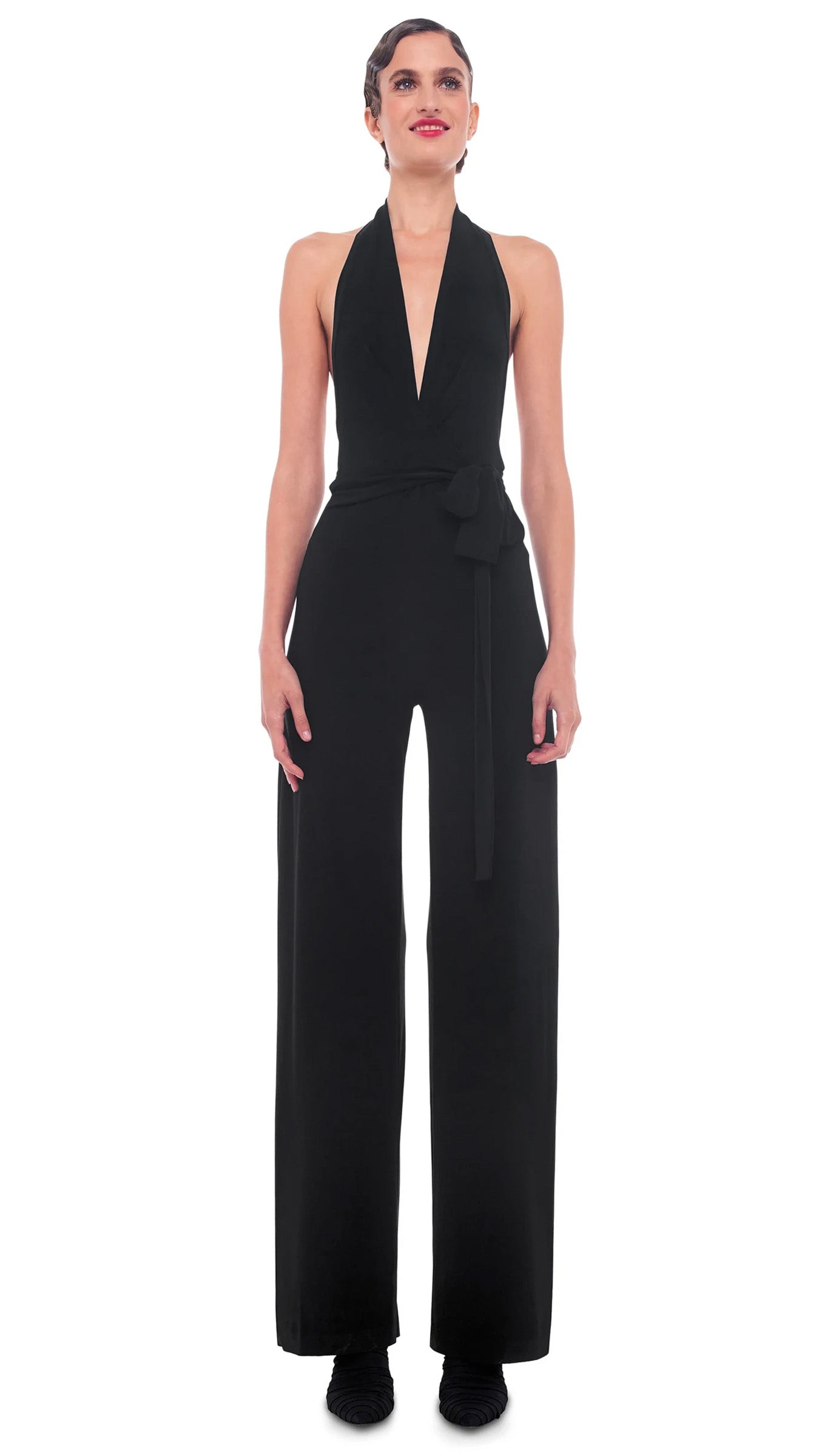 HALTER WRAP JUMPSUIT – Black –