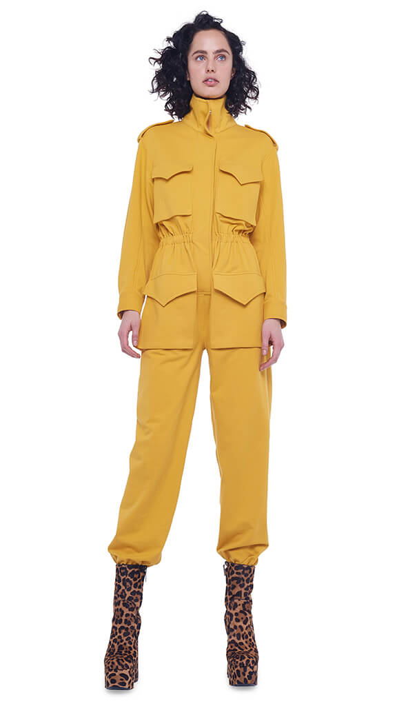 yellow cargo jumpsuit