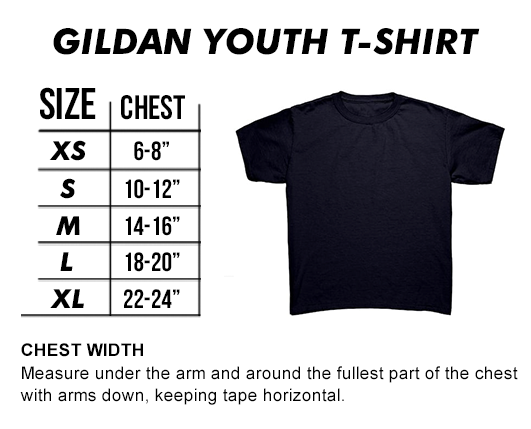 Drunk America Gildan Youth T-Shirt Size Chart