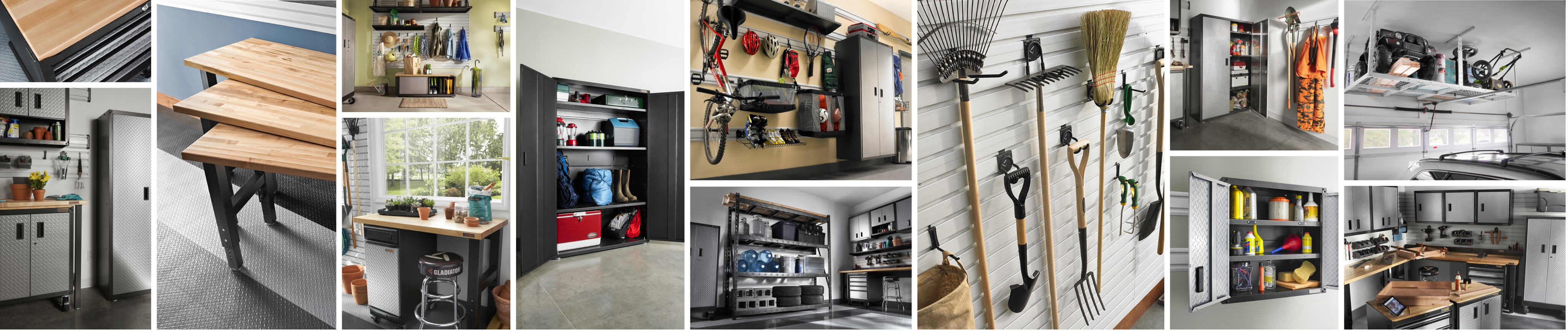 A collage of organized garage images.