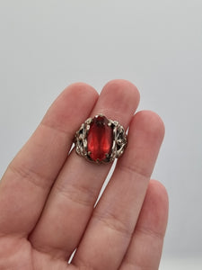 Vintage Silver Tone Pink/Red Glass Czech? German? Ring