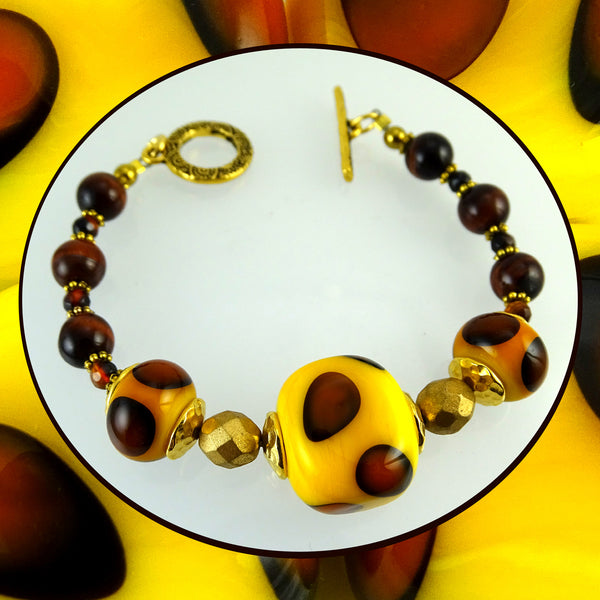 Bracelet w/ Our Own Handmade Lampwork Beads & Tiger’s Eye stone