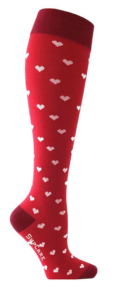 Billede af Støttestrømper, røde med hvide hjerter, Øko tex bomuld, SupCare - Supcare - stockings - Buump