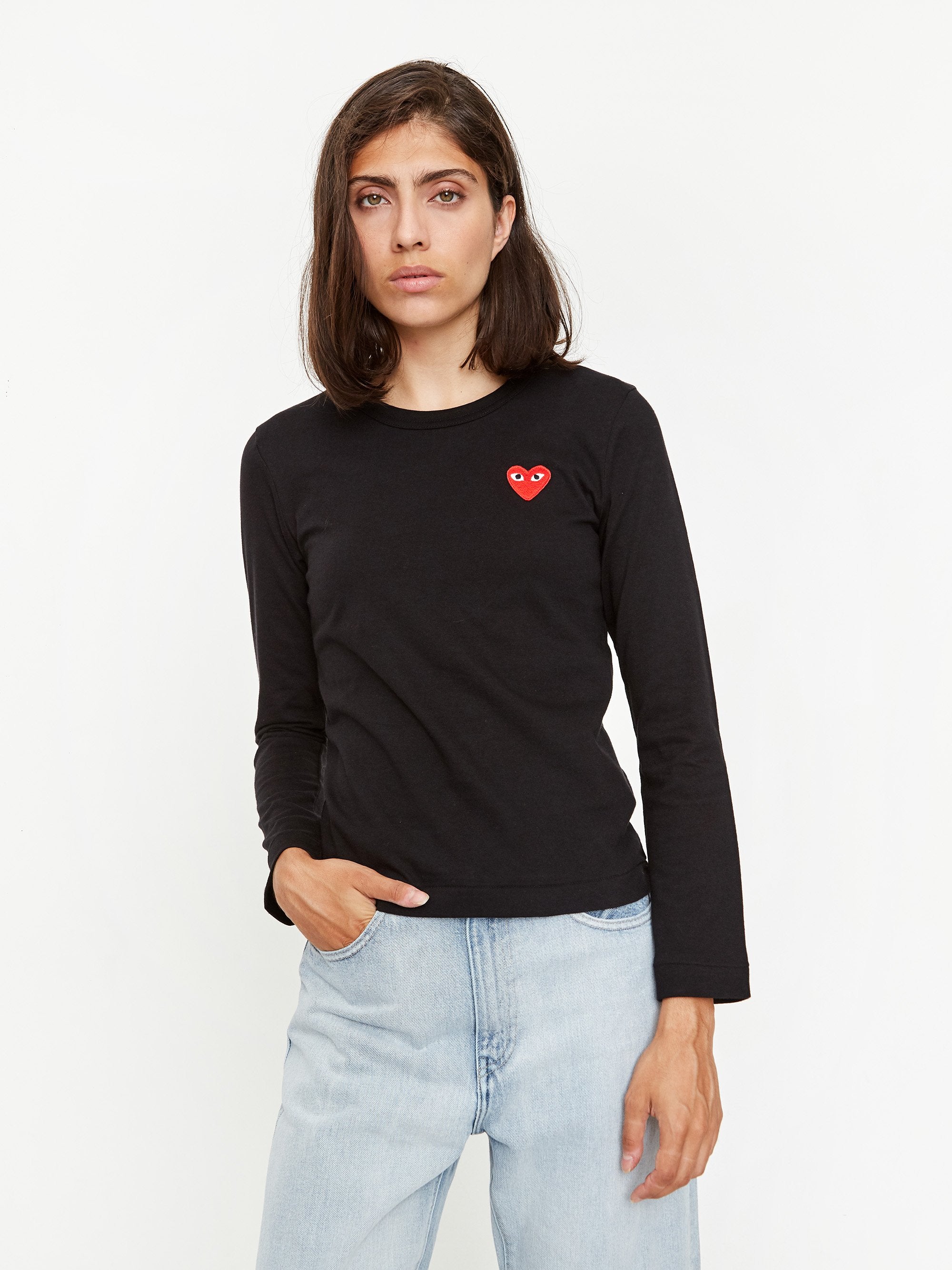 red and black comme des garcons shirt