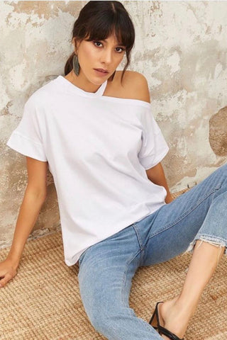 One shoulder summer white top/tshirt 