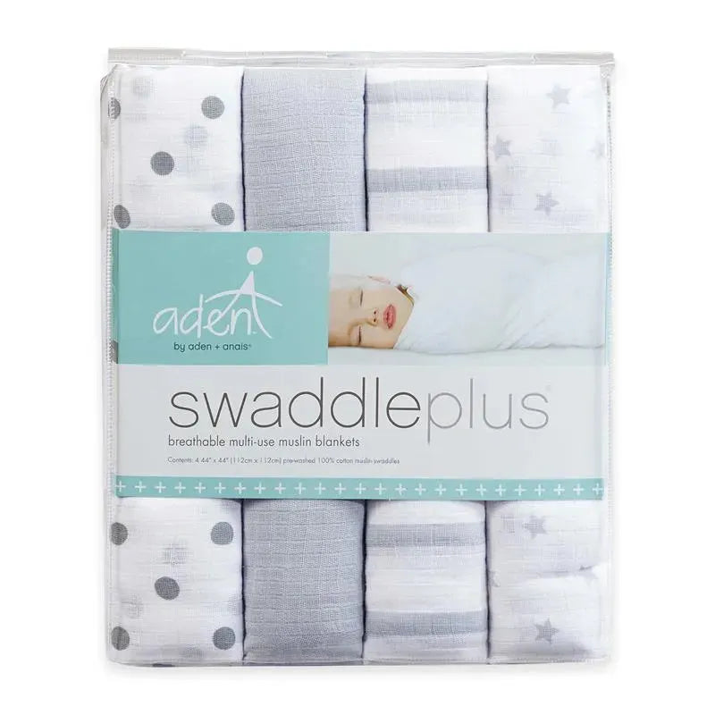 Aden + Anais - 4Pk Dove Muslin Swaddleplus Blankets, Grey/White