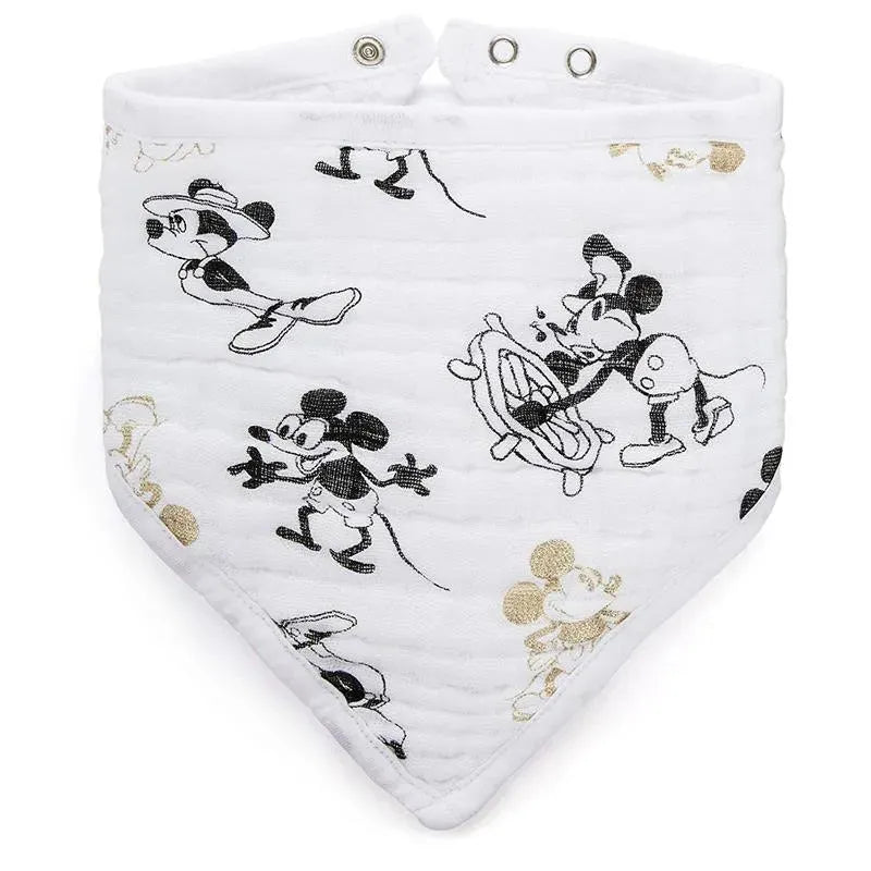 Aden + Anais Disney Mickey's 90th Muslin Bandanna Bib, White, Black And Gold