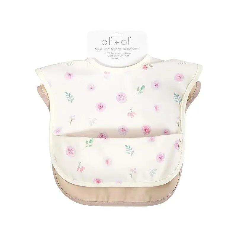 Ali + Oli - 2Pk Smock Bib For Baby Short Sleeve, Flowers Sand