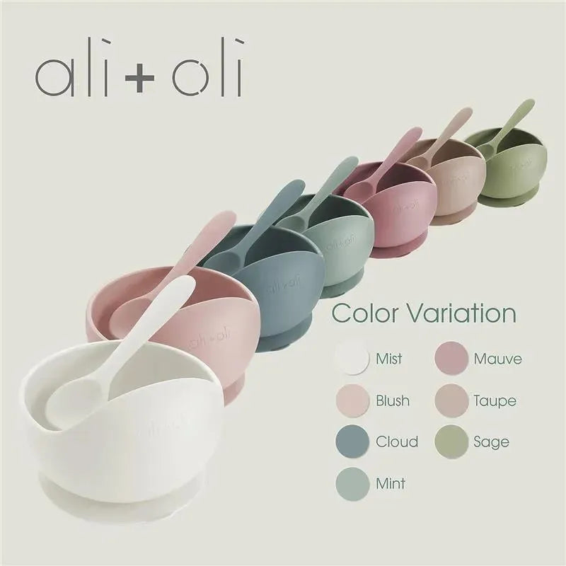 Ali + Oli - Silicone Suction Bowl & Spoon Set Wavy, Dusty Rose