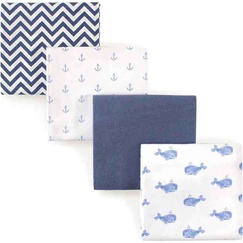 Baby Vision - 4Pk Flannel Receiving Blankets Blue Whale