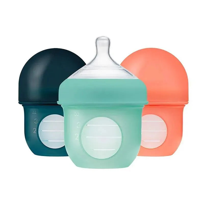 Boon Nursh Silicone Bottle 4Oz 3Pk, Mint/Cantaloupe/Navy