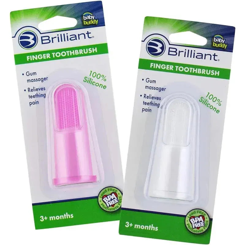 Brilliant Baby - Finger Toothbrush, 3 Months Old and Up, Pink/Clear, 2 Brush Set