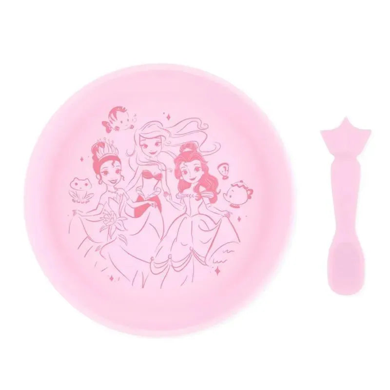 Bumkins - Disney Baby and Toddler Silicone Plate and Spoon Set, 6 Months Up, Princess