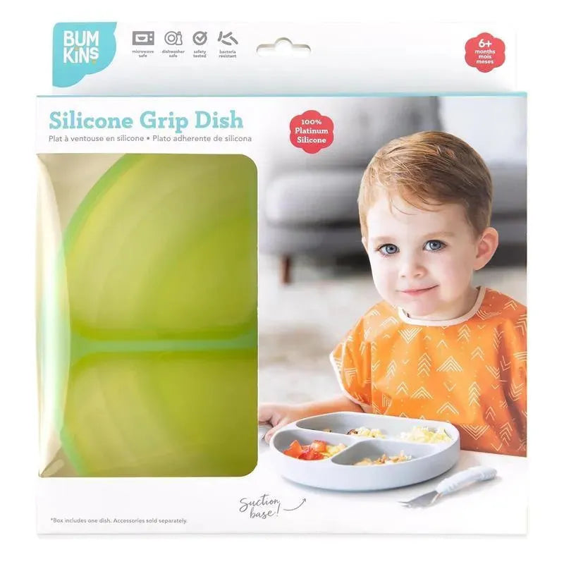 Bumkins - Toddler and Baby Suction Plate, Silicone Divided Grip Dish, Green Jelly