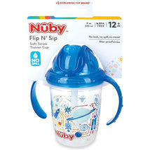 Nuby 2-Pack Kid's Printed Flip-it Active Water Bottle with Push Button Cap  and Soft Straw - 18oz / 540ml, 18+ Months, 2-Pack, Prints May Vary