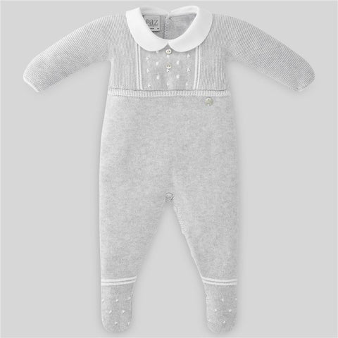 paz rodriguez baby unisex knit romper leda grey white macrobaby