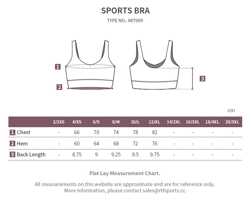 yoga bra size chart