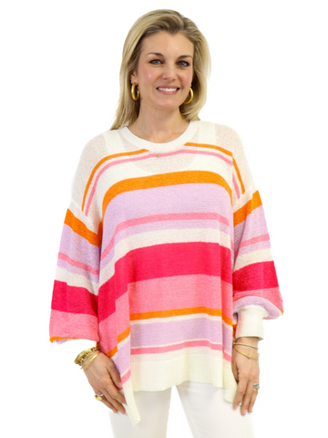 Montana Striped Sweater (Pink/Orange) on model.