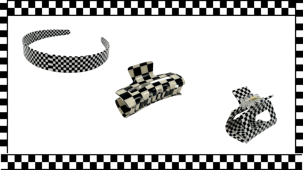 Checkered Headband, Large Checkered Claw Clip, Small Checkered Claw Clip
