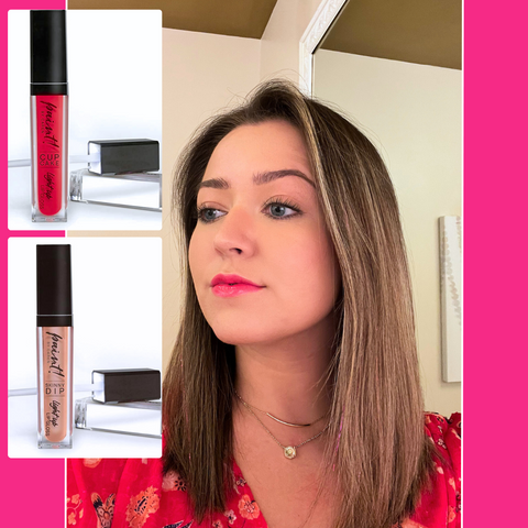 Paint! Light Up Lipgloss in the shades Cupcake (pictured on model) and Skinny Dip (product photo).