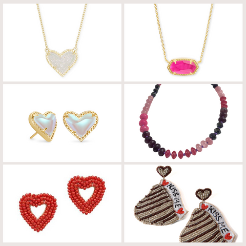 Collage of Valentine's Day jewelry.