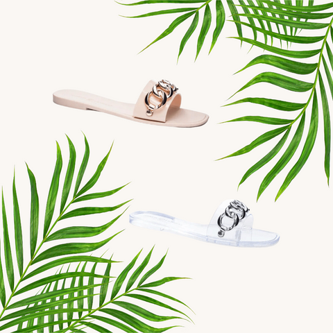 Midsummer Slide Sandals in Nude and Clear.