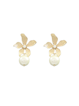 Flower and Pearl Drop Earrings