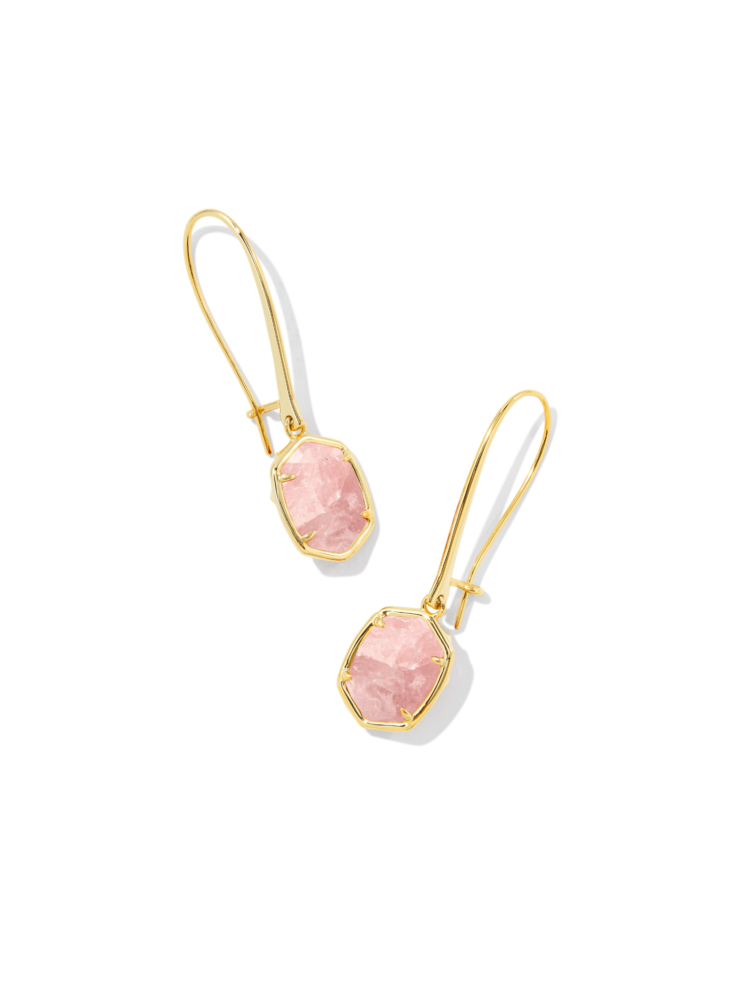 Kendra Scott Daphne Wire Drop Earrings in Gold Rose Quartz