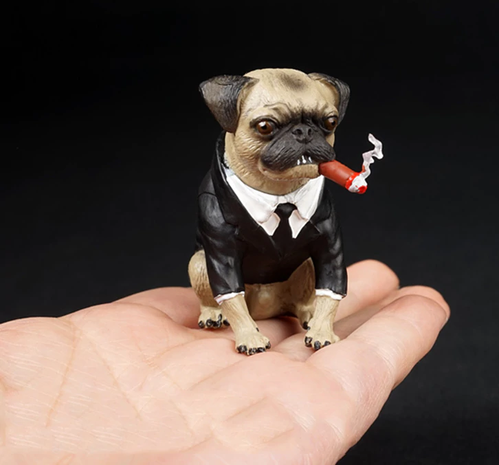 Pug Crazy Pug Mini Statue Figurine Collectible (Suit & Cigar)
