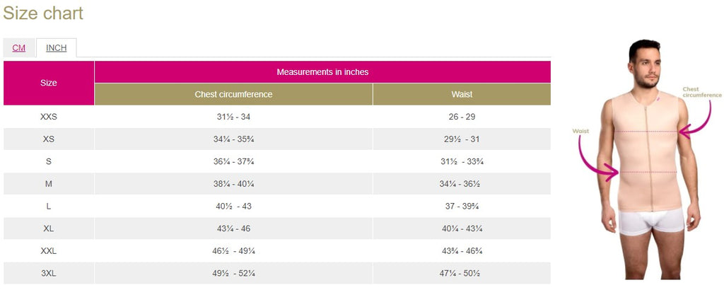 MTmS Comfort Men's Compression Vest Size Chart