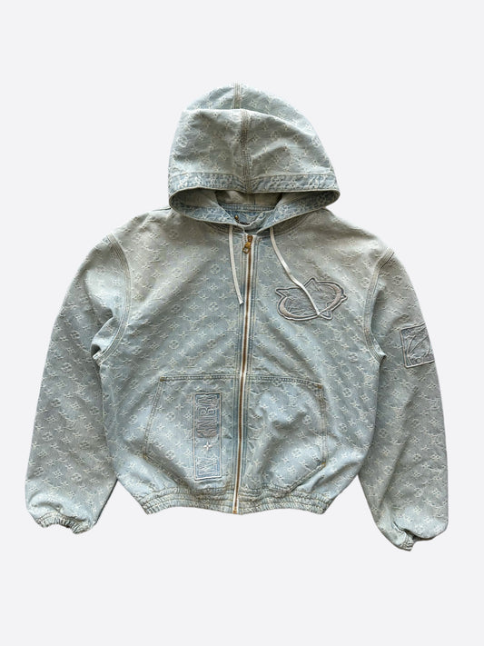 RARE LOUIS VUITTON X NBA Blue Denim Monogram Hoodie ZIP Jacket LV  WINDBREAKER,  in 2023