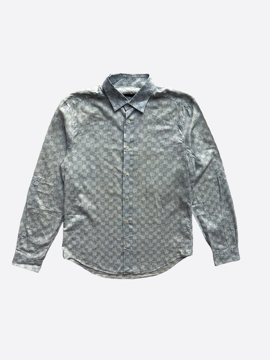 LOUIS VUITTON Size S Gray and Black Damier Cotton Button Up Long Sleeve  Shirt
