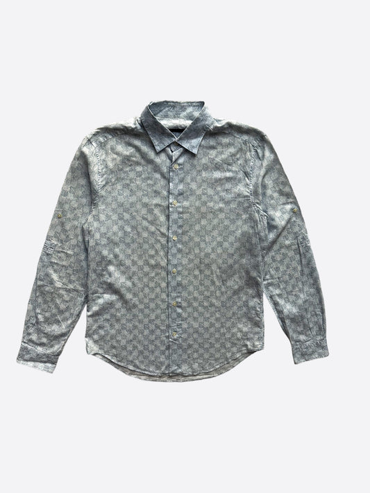 LOUIS VUITTON Size S Gray & Black Damier Cotton Button Up Long Sleeve Shirt