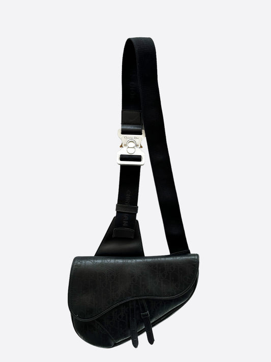 Vertical Long Wallet Black Dior Oblique Galaxy Calfskin